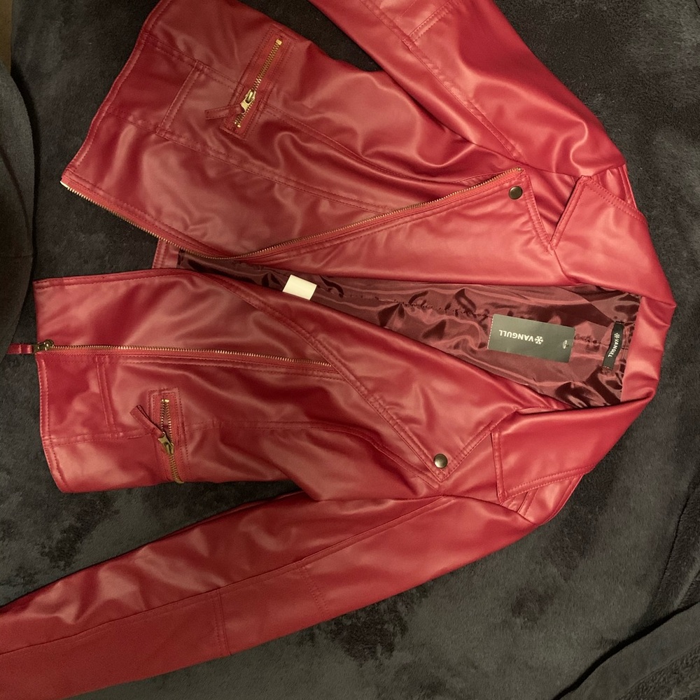 Burgundy Faux Leather Moto Jacket